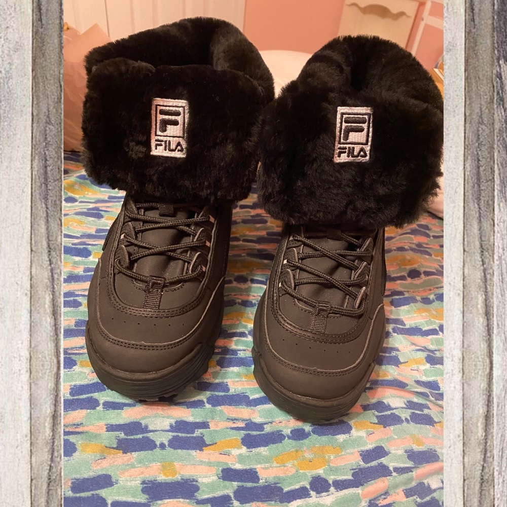 Black Fila Disruptor Shearling Boot